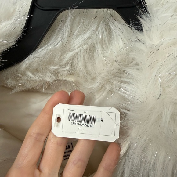 Altar'd State Ivory Shimmering Faux Fur Teddy Jacket with Plush Collar - Picture 4 of 6